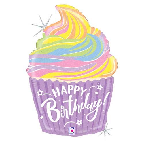 Happy Birthday Pastel Cupcake Balloon