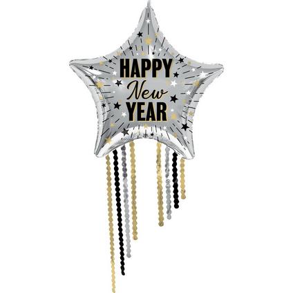 Happy new year silver star with fringe 