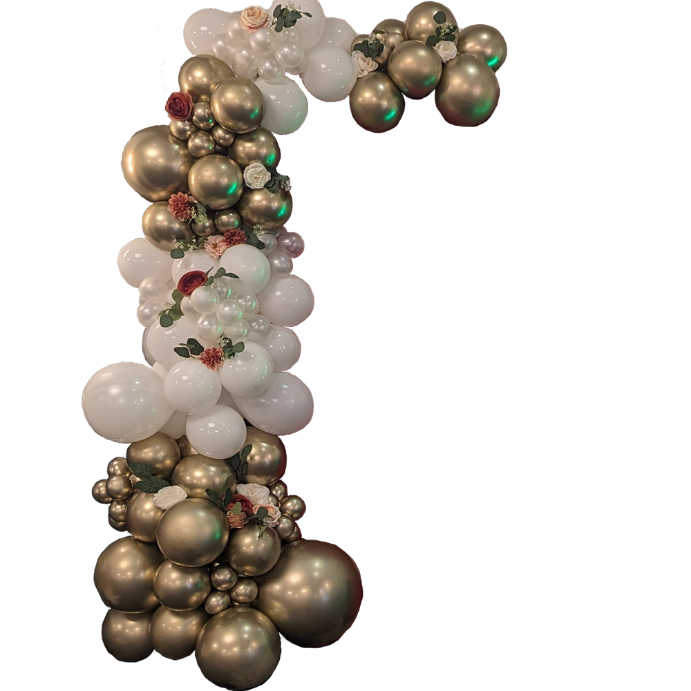White and gold balloon garland 