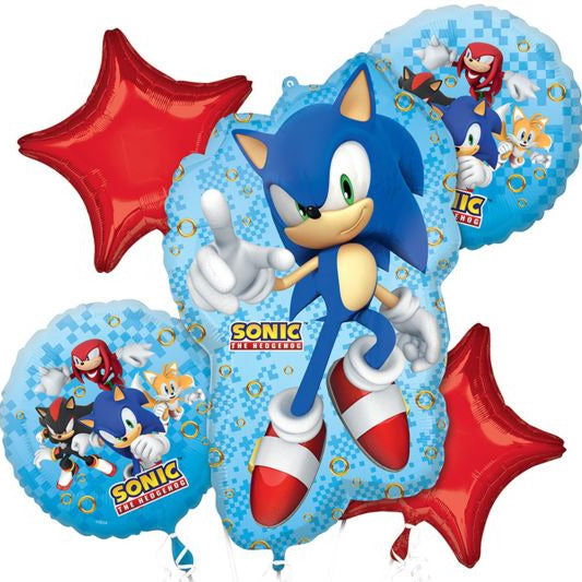 Three Sonic Balloons and two red balloon stars.