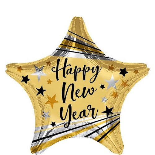 Gold Streaks Happy New Year Star Balloon