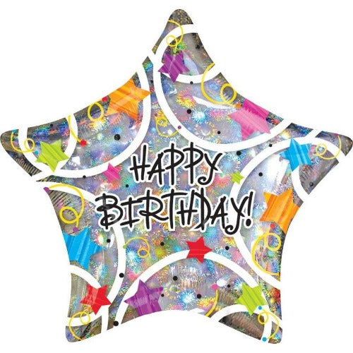 Prismatic Multi Silver Happy Birthday Star Balloon