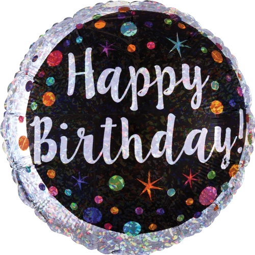 Silver Black Polka Dot Happy Birthday Balloon