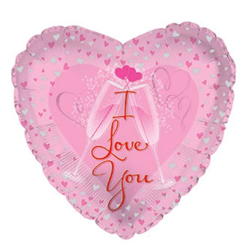 Large Pink I Love You Champagne Heart Balloon